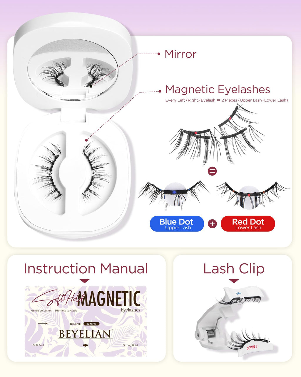 BEYELIAN Magnetic Eyelashes with Applicator Kit – No Glue, Lightweight Comfort