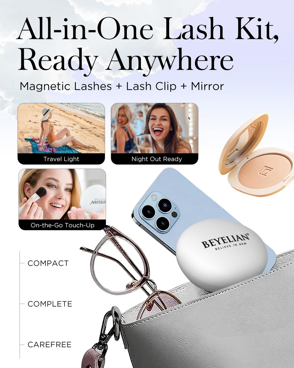 BEYELIAN Portable Magnetic Eyelashes with Applicator Kit – All-In-One Lash Box