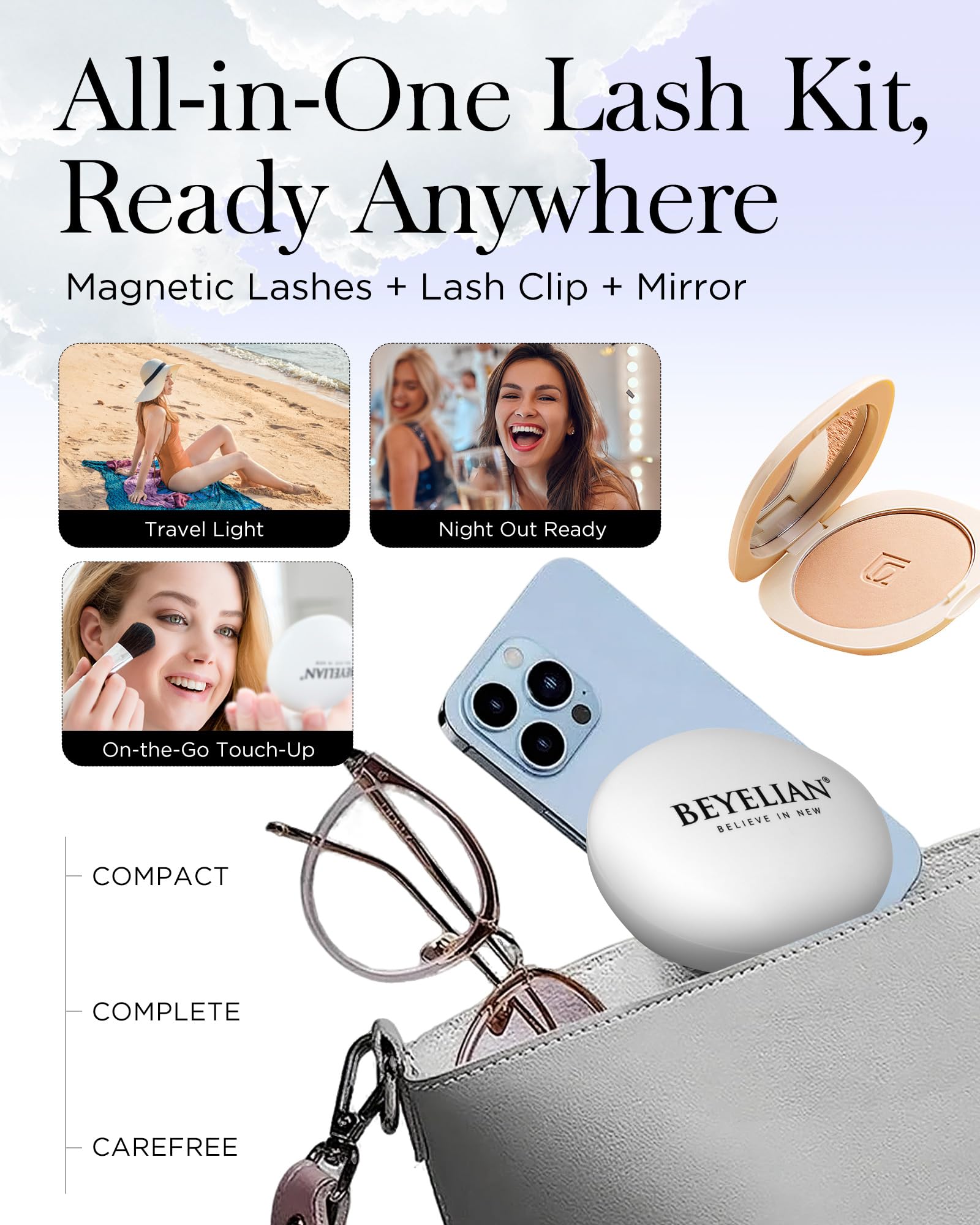 BEYELIAN Portable Magnetic Eyelashes with Applicator Kit – All-In-One Lash Box