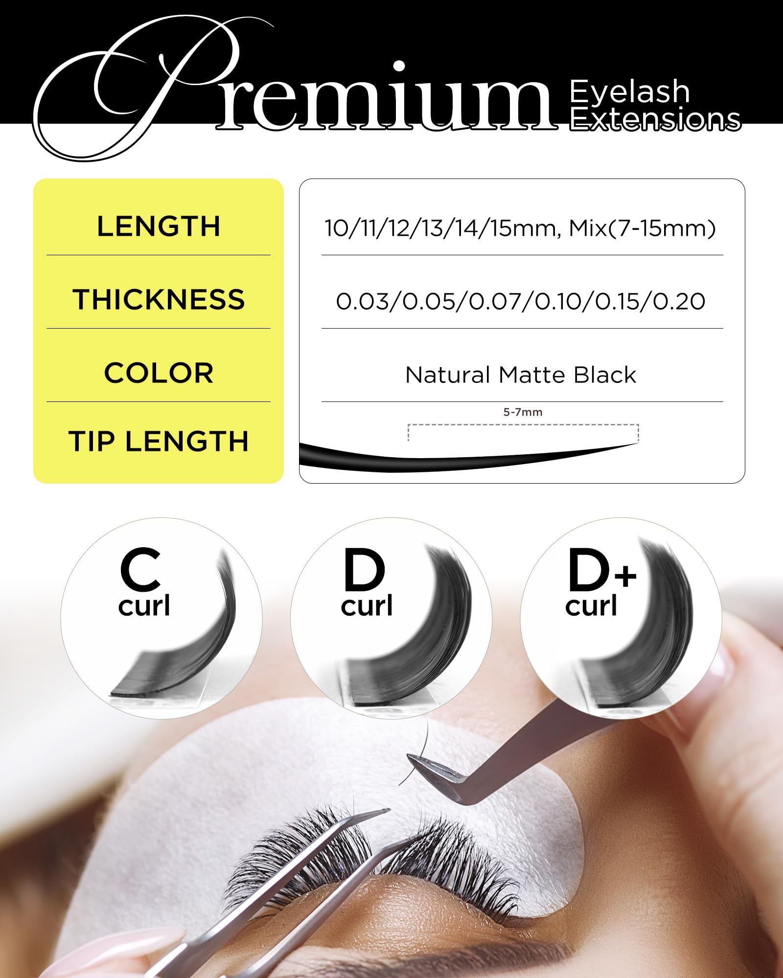 BEYELIAN Eyelash Extensions – Natural Matte Black, 0.03-0.20 C/D/D+/L/M/LU Curl, 7-15mm, High Temperature Resistant