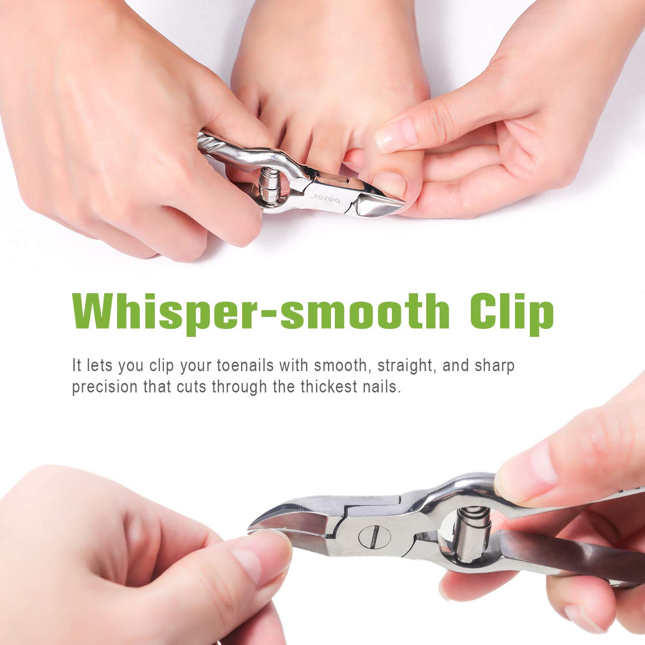 BEZOX Heavy Duty Toenail Clippers for Thick & Ingrown Nails | Stainless Steel, Podiatry-Grade, Silver
