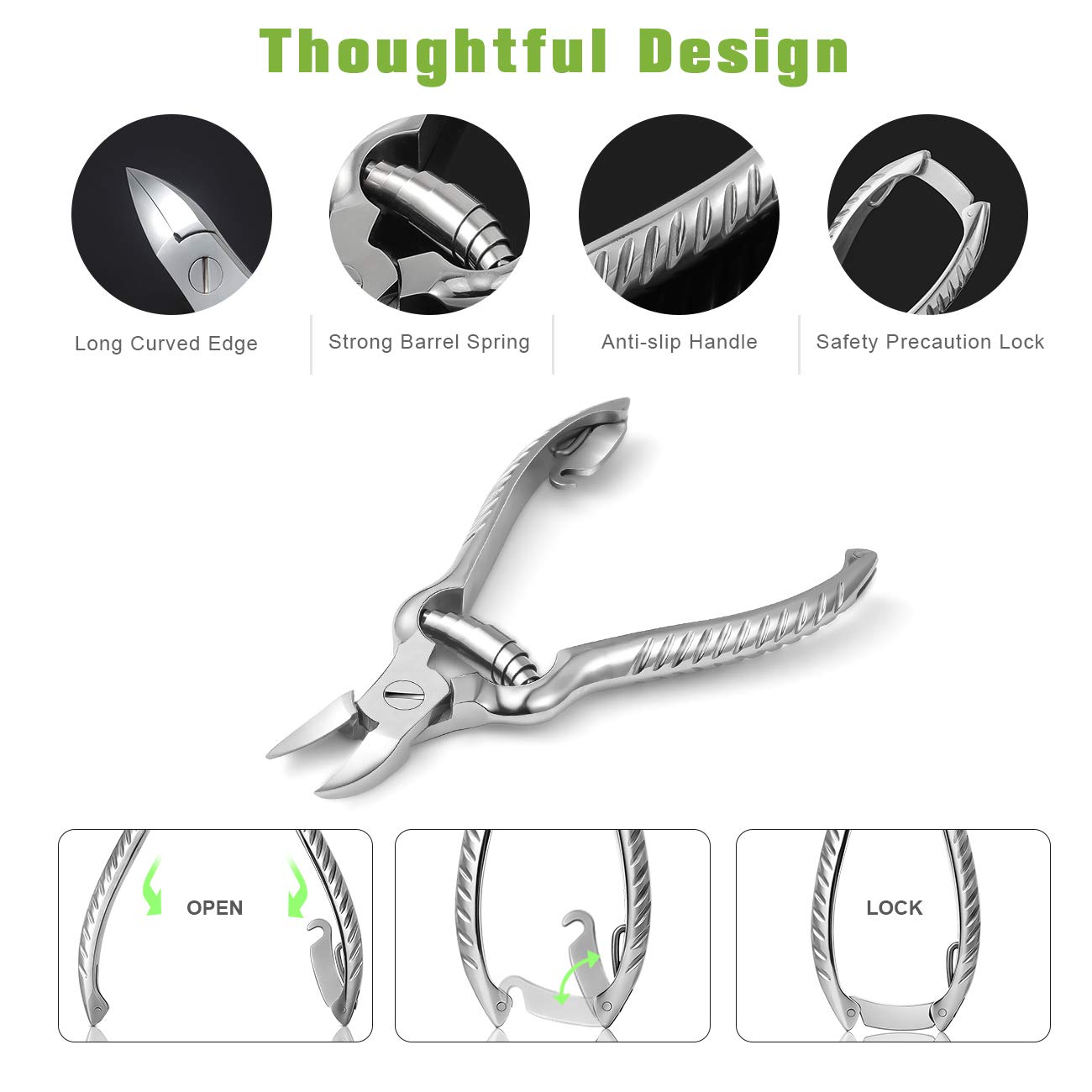 BEZOX Heavy Duty Toenail Clippers for Thick & Ingrown Nails | Stainless Steel, Podiatry-Grade, Silver