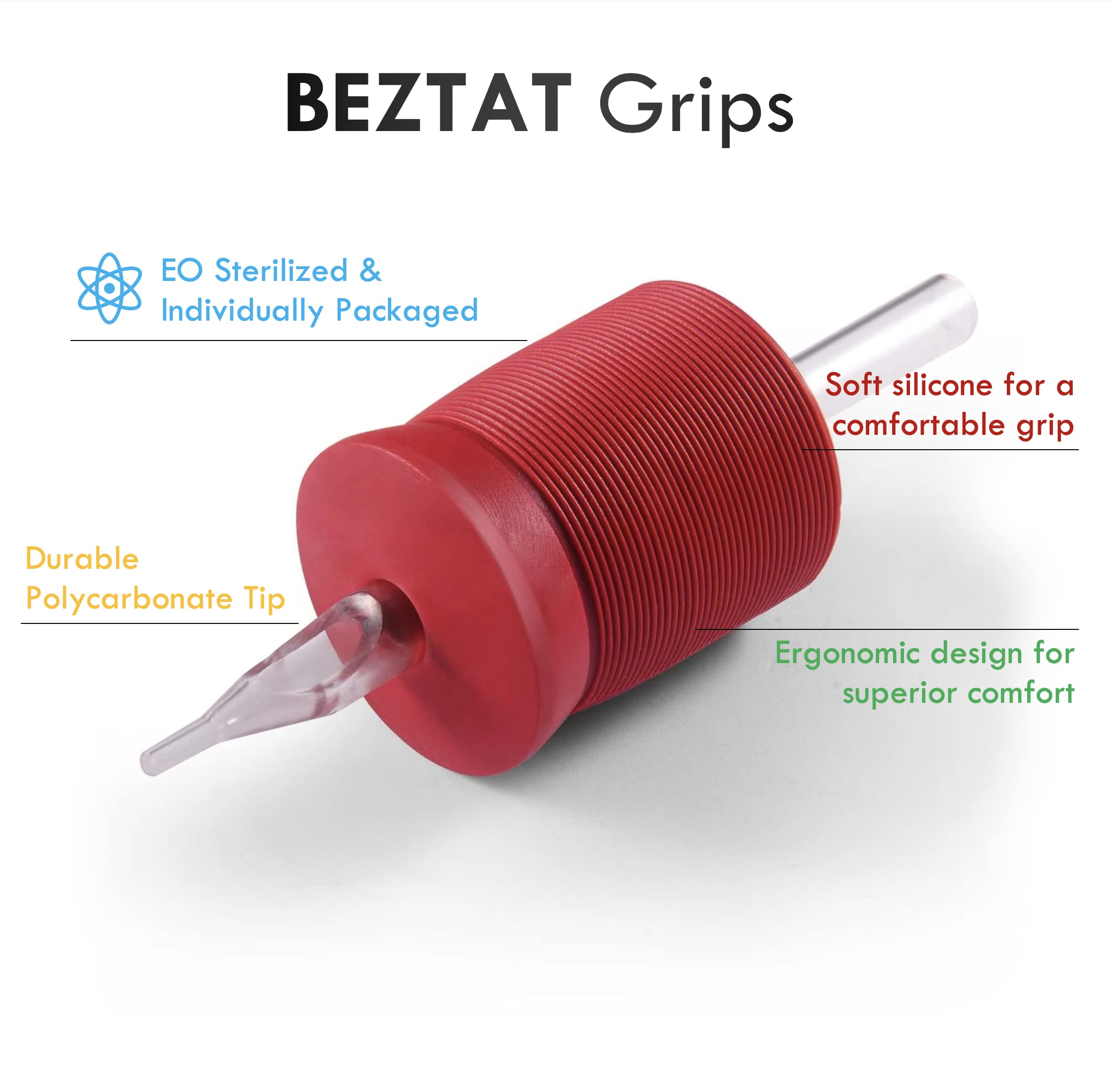 BEZTAT 1.25 Inch Ultra Premium Red Soft Silicone Grip Kit – 15 Pack with Disposable Tubes & Tips (3RT)