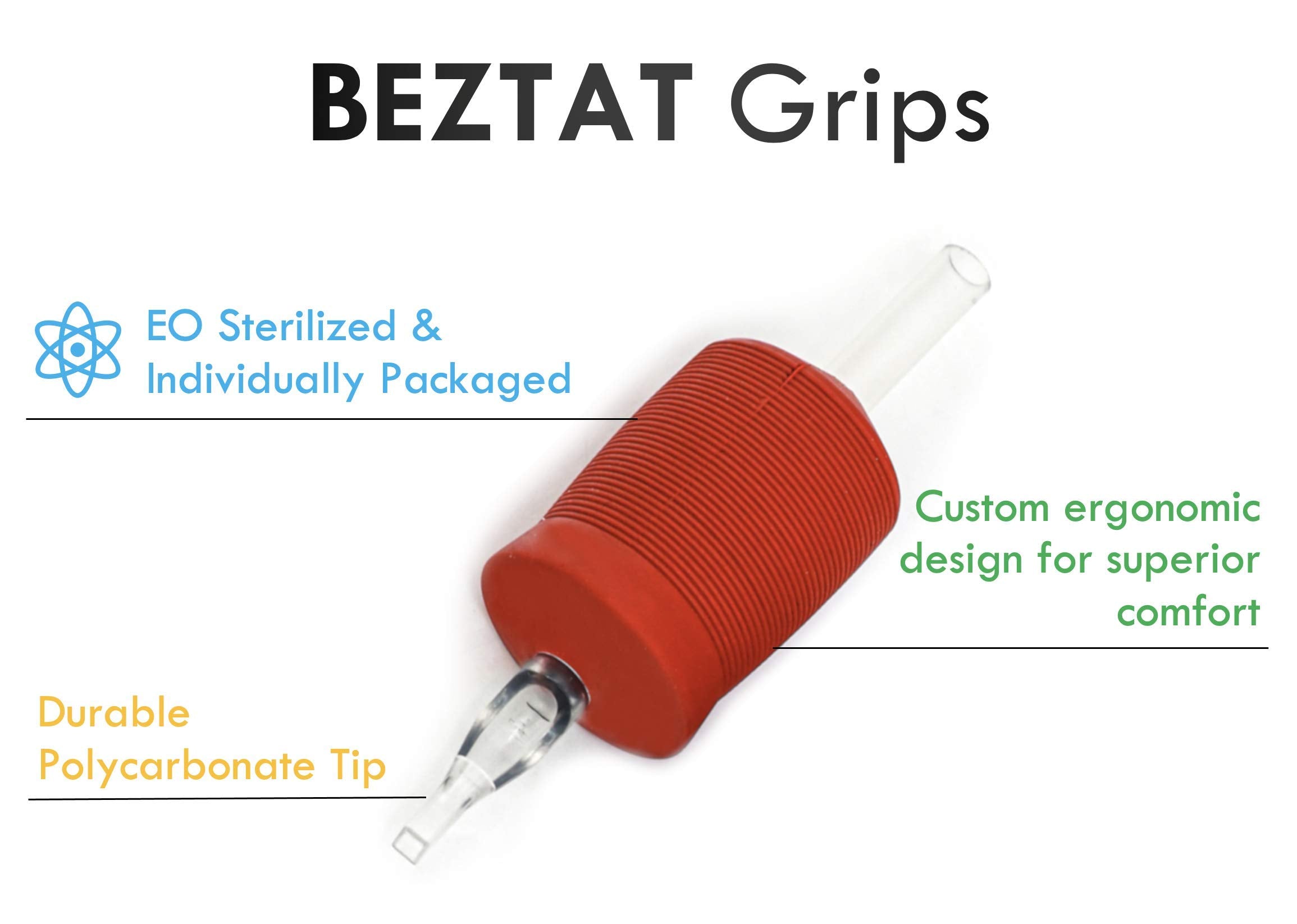 BEZTAT 30mm Ultra Premium Clear Disposable Tubes with Red Silicone Grip - 15 Pack, Diamond Tip (3DT)