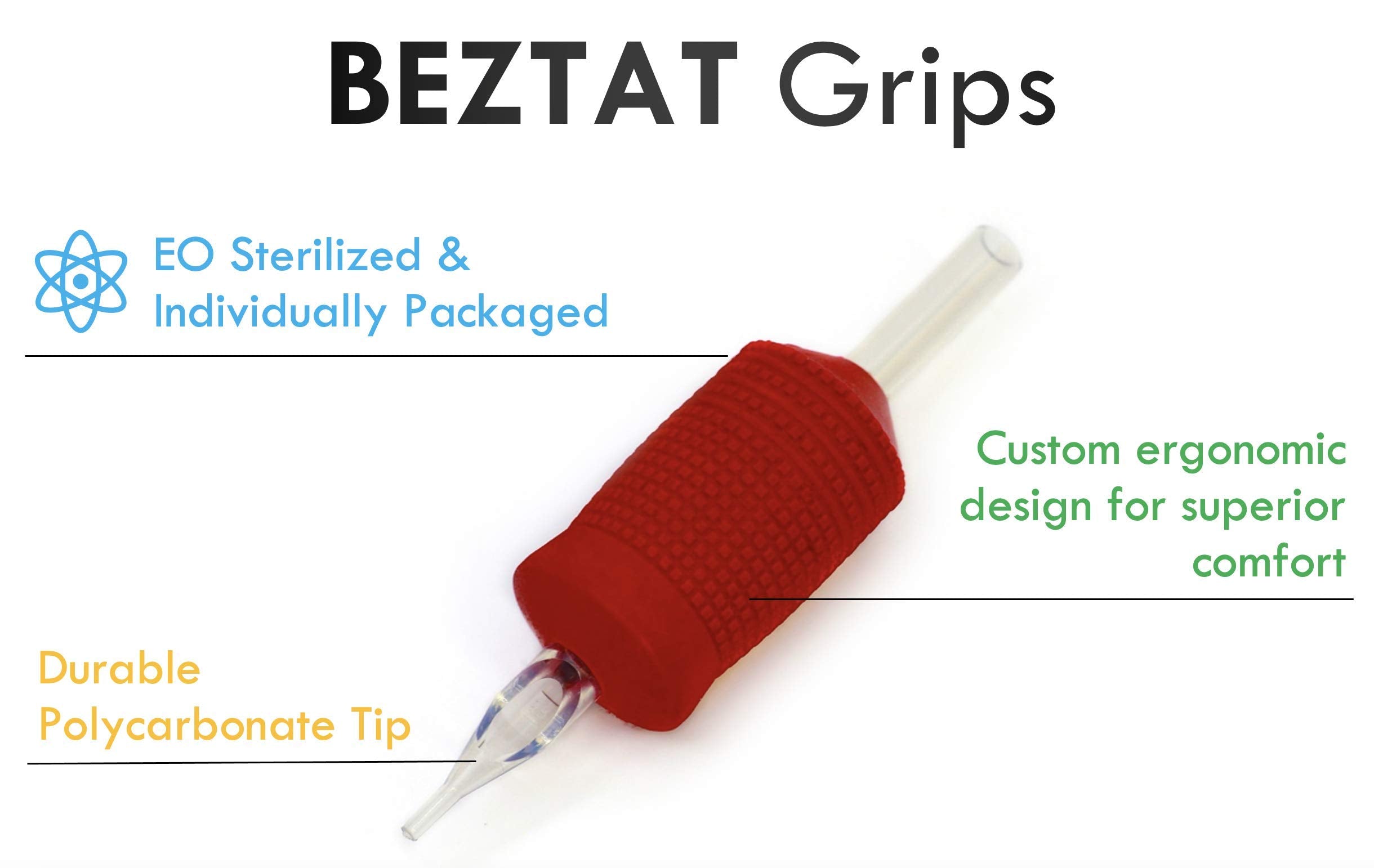 BEZTAT 25mm Ultra Premium Clear Disposable Tubes with Red Silicone Grip – 20 Pack, Round Tip (5RT)