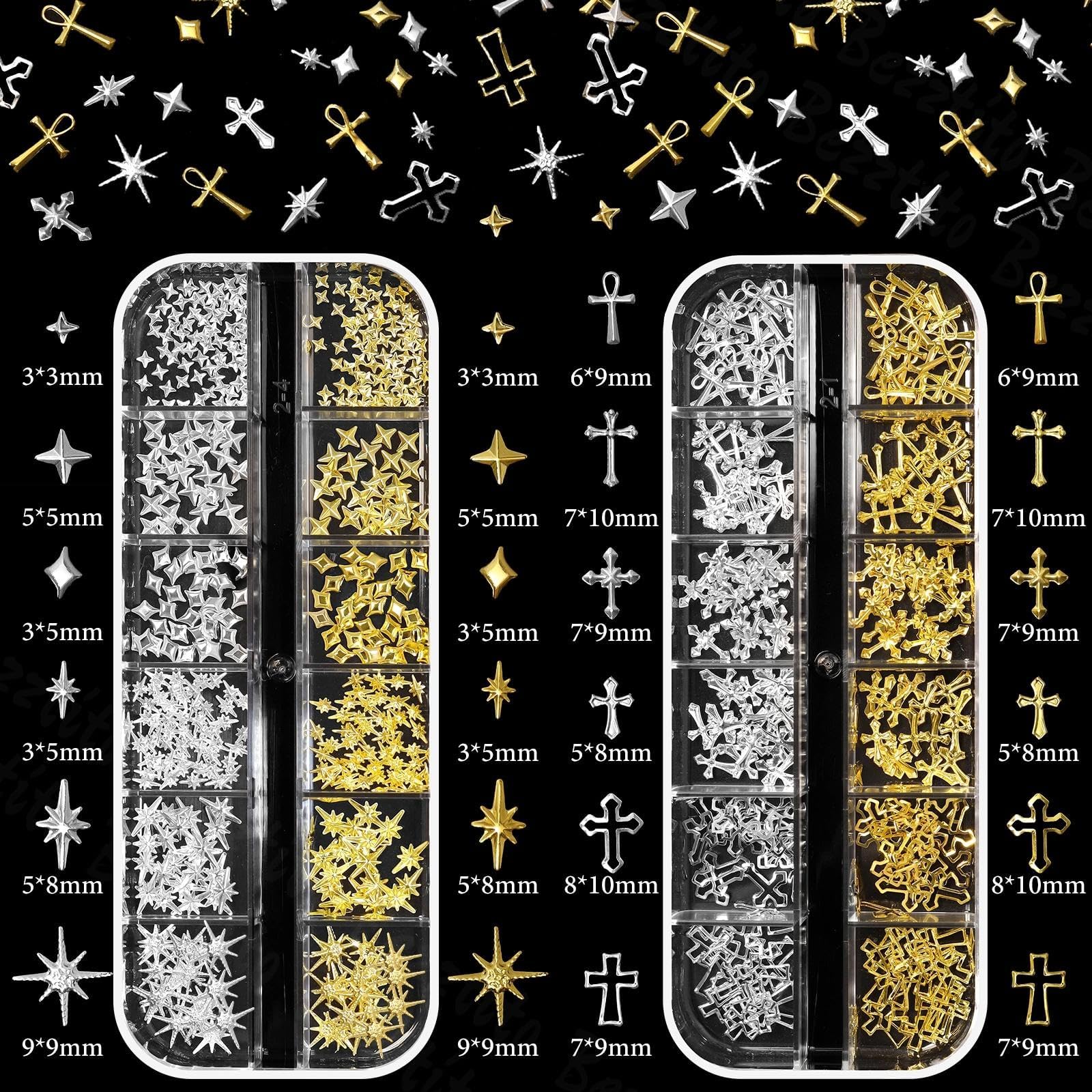 Bezztito Gold Silver Caviar Nail Beads & 3D Starburst Charms Kit