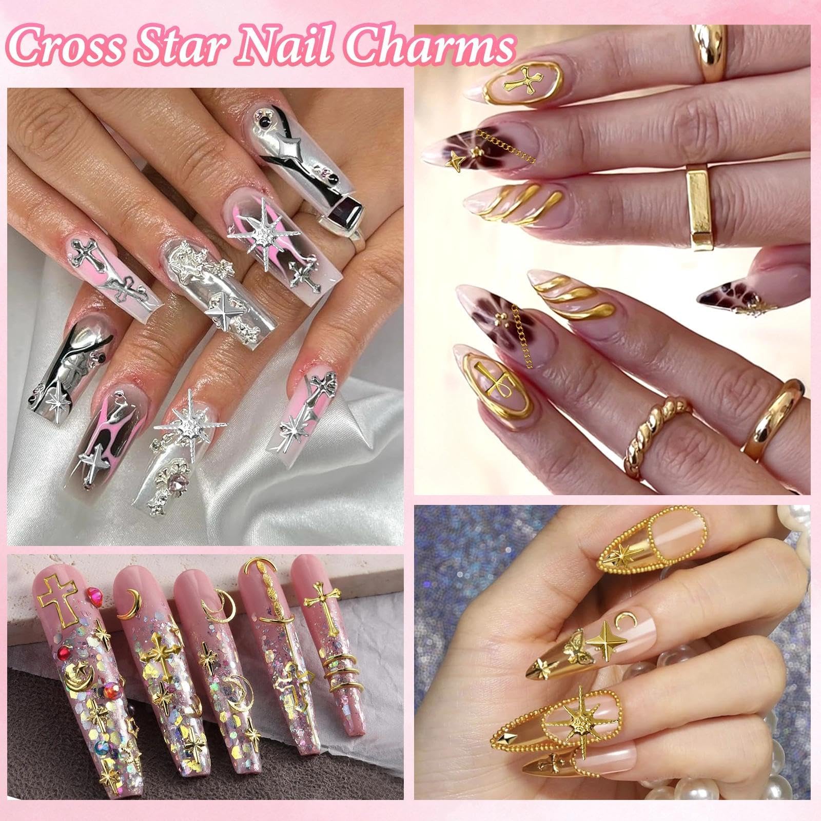 Bezztito Gold Silver Caviar Nail Beads & 3D Starburst Charms Kit
