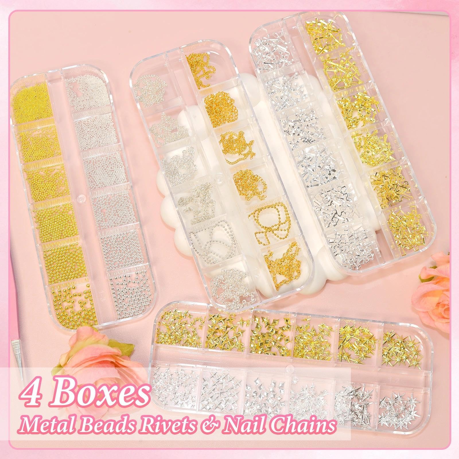 Bezztito Gold Silver Caviar Nail Beads & 3D Starburst Charms Kit