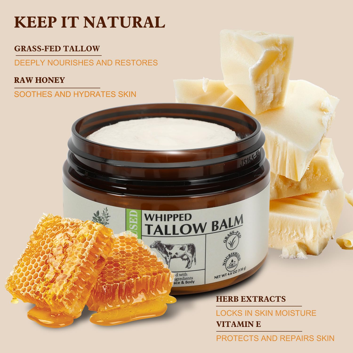 Bff Beauty Garden Grass-Fed Beef Tallow Butter with Raw Honey – Natural Skin Care & Gift Idea