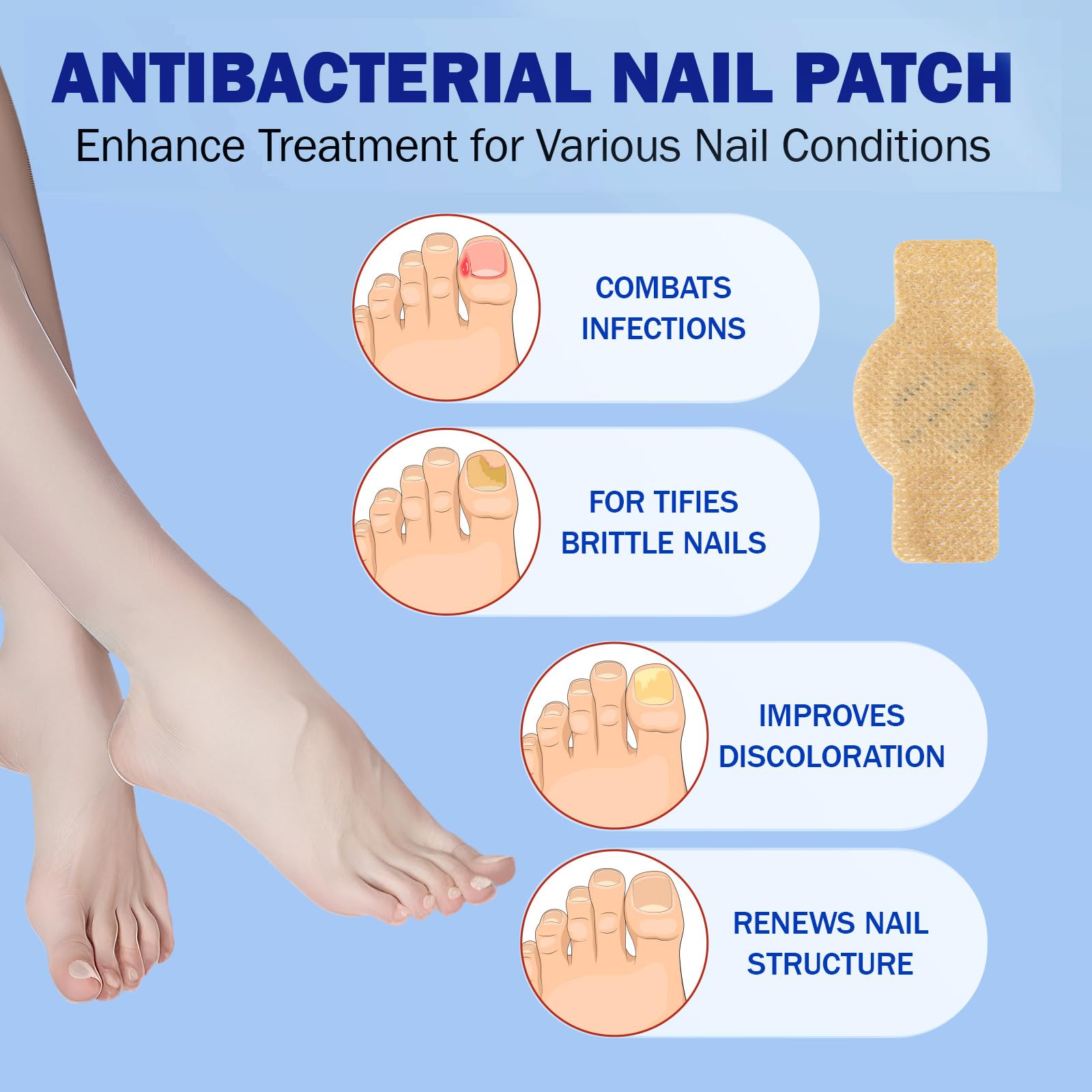 BFGCKJ Fungal Nail Patches for Toenails – 42 Count, 8-Hour Overnight Adhesion