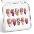 BHOOKA Flower Press on Nails - Purple Gradient, 3D White Flower & Pearl, French Tip, Medium Almond (Size S)