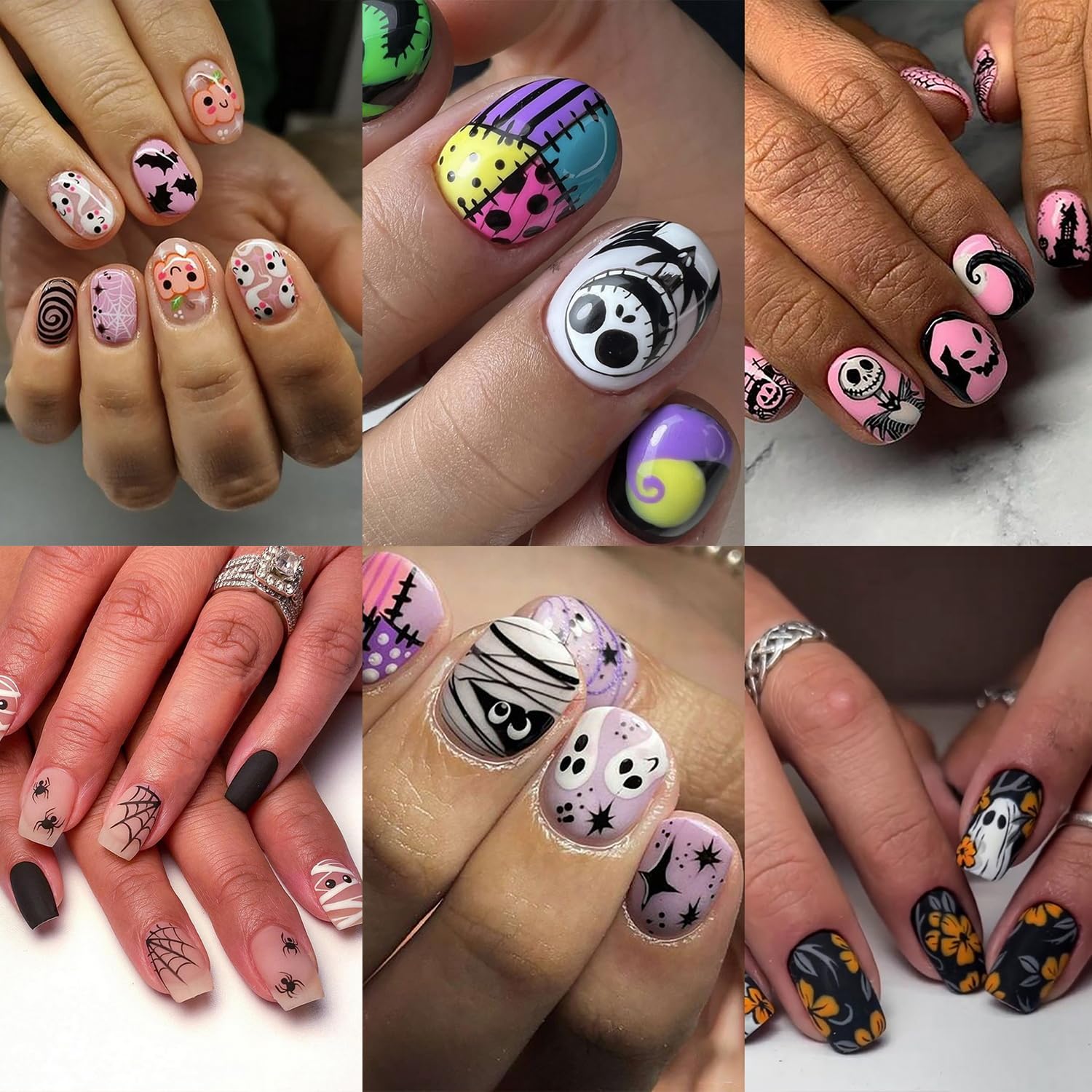 BHOOKA Halloween Press-On Nails Kit – 144 Short Square Full Cover Nails in 6 Styles