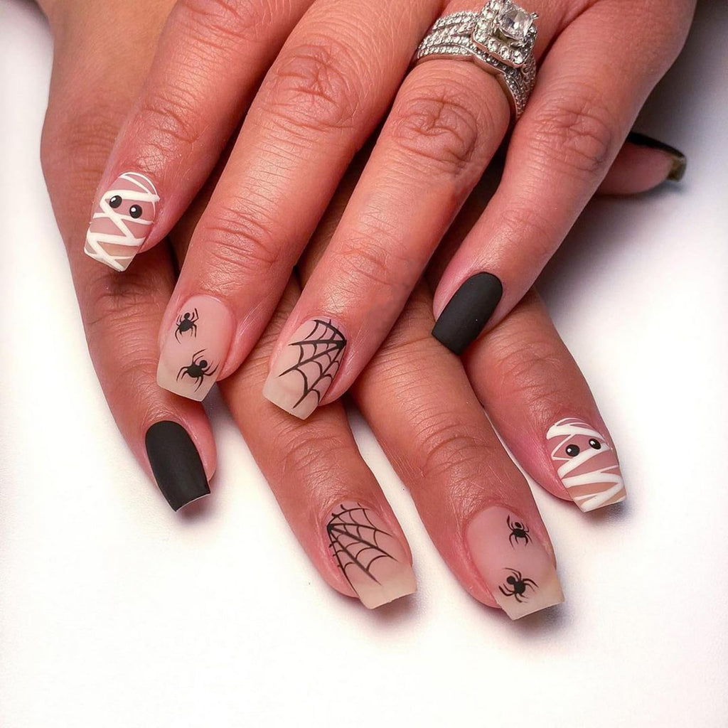BHOOKA Halloween Press-On Nails Kit – 144 Short Square Full Cover Nails in 6 Styles