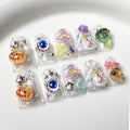 BHOOKA Halloween Press On Nails - Short Duck Size S with 3D Ghost & Pumpkin Designs