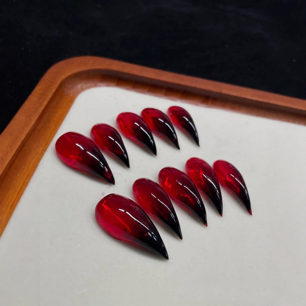 BHOOKA Handmade Press On Nails - Red-Black Gradient Gothic Eagle Claw, Long Stiletto, 10-Pc Kit