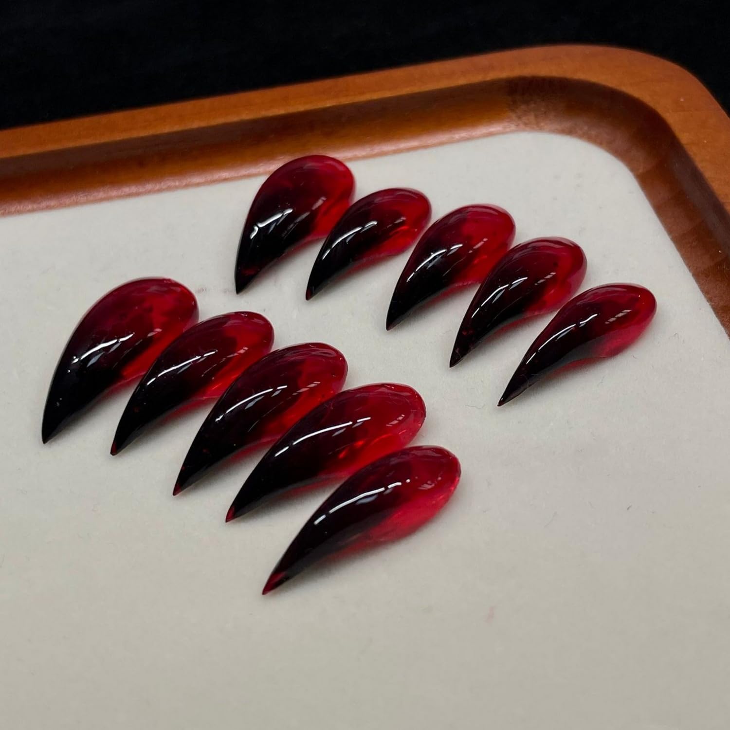 BHOOKA Handmade Press On Nails - Red-Black Gradient Gothic Eagle Claw, Long Stiletto, 10-Pc Kit
