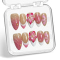 BHOOKA White French Tip Press-On Nails – 3D Flower & Pearl Design, Pink Gradient, Almond Shape