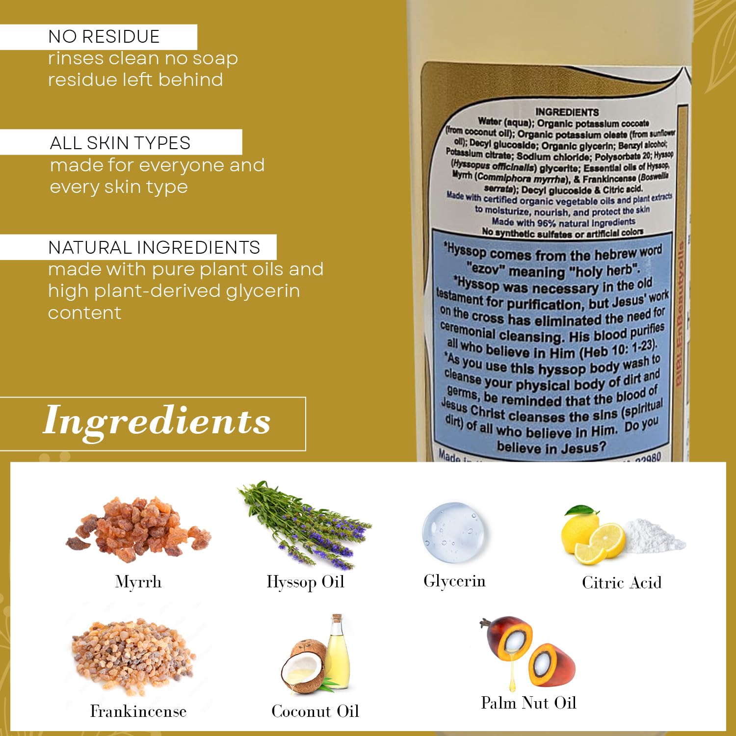 BIBLE N Beautyoils Cleanse Me With Hyssop: Organic Hyssop Hair & Body Wash with Myrrh & Frankincense