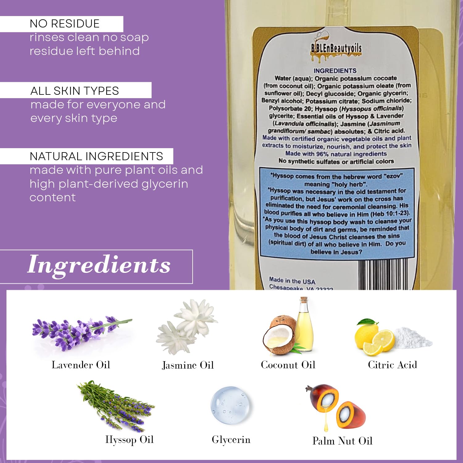 BIBLE N Beautyoils Cleanse Me With Hyssop: Organic Hyssop Infused Hair & Body Wash