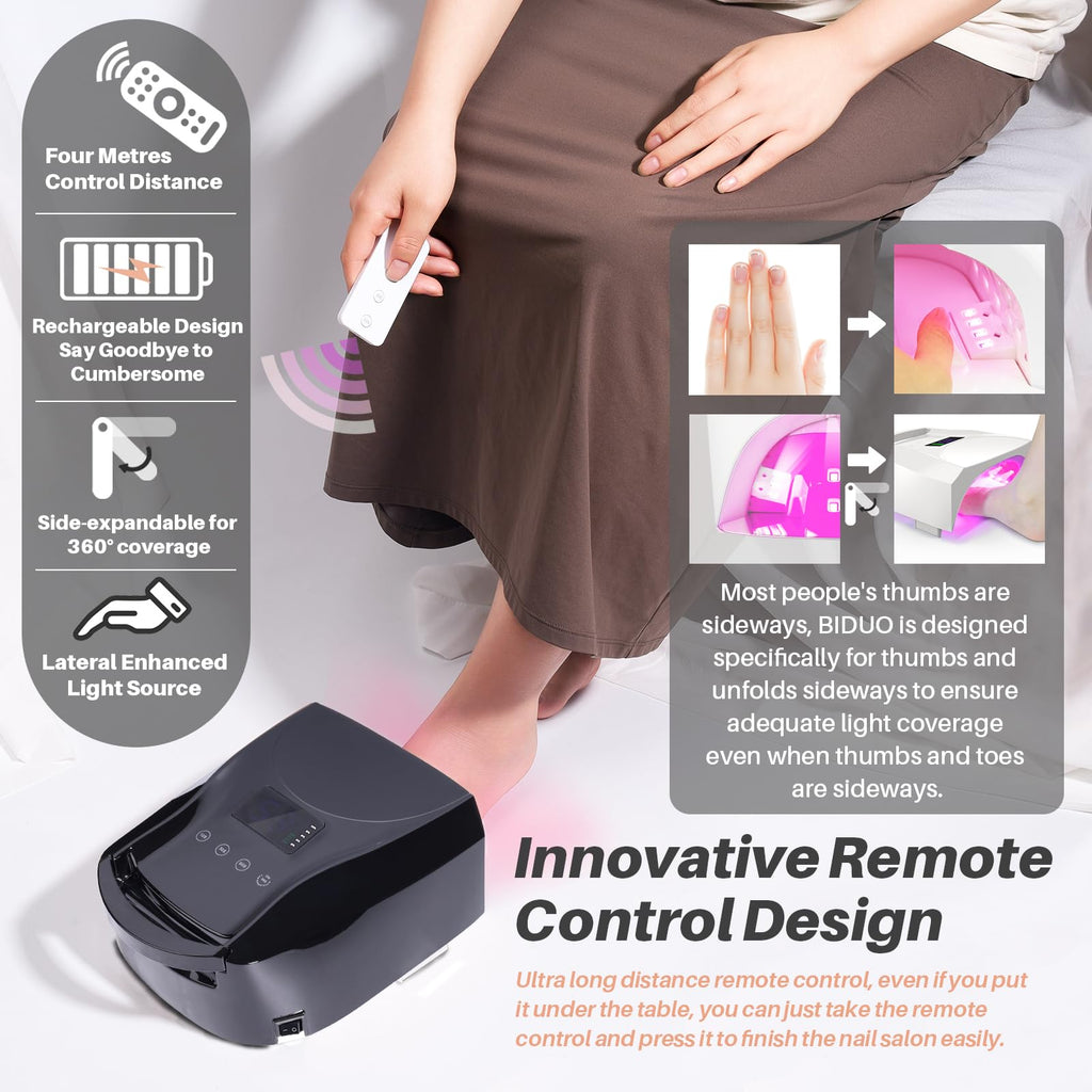 BIDUO 52 LEDs Cordless UV Nail Lamp – 96W, Auto Sensor, 4 Timers