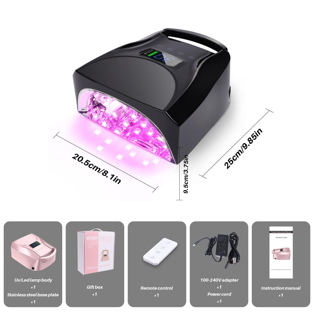 BIDUO 52 LEDs Cordless UV Nail Lamp – 96W, Auto Sensor, 4 Timers