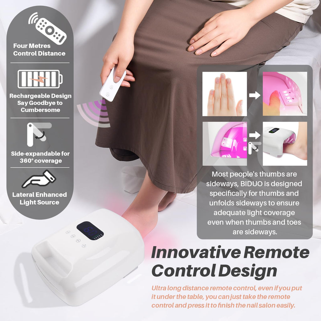 BIDUO Y8-Pro Cordless UV Nail Lamp – 96W, 28,800mAh Battery, 52 LEDs, Remote, Magnetic Base