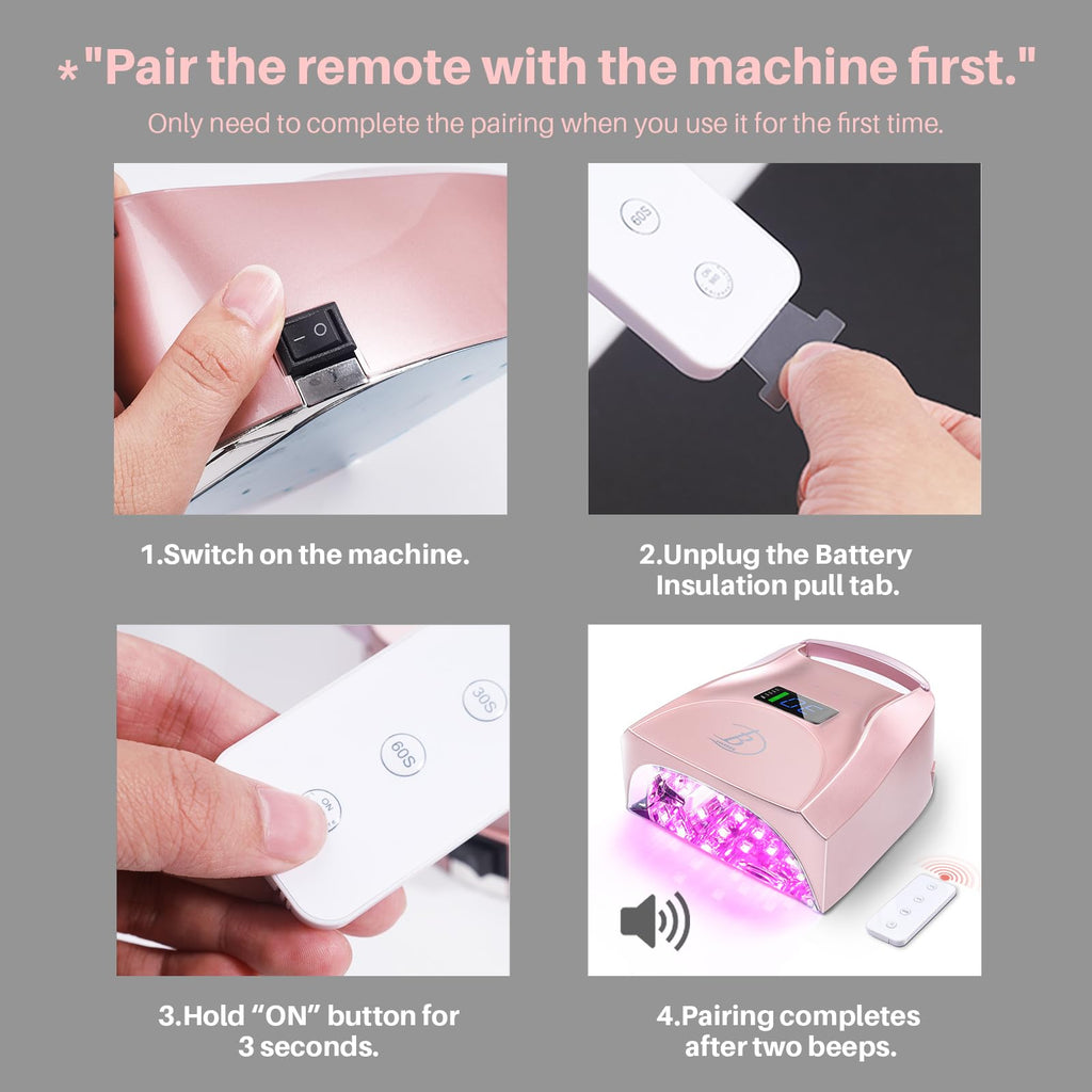 BIDUO Y8-Pro Cordless UV Nail Lamp – 96W, 28,800mAh Battery, 52 LEDs, Remote, Magnetic Base