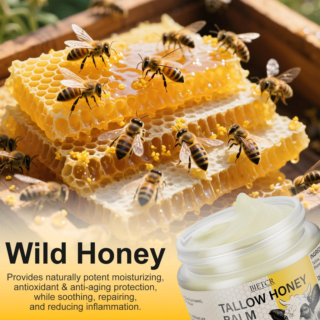 BIETCR Beef Tallow Skincare | Unscented Whipped Tallow Honey Balm, 4.23 oz