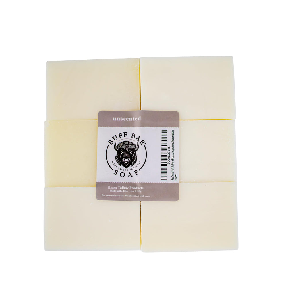 Big Crazy Buffalo BUFF BAR Bison Tallow Soap Bar (6 Pack, Unscented) – 2-Ingredient Moisturizing Soap for Face, Body & Shave