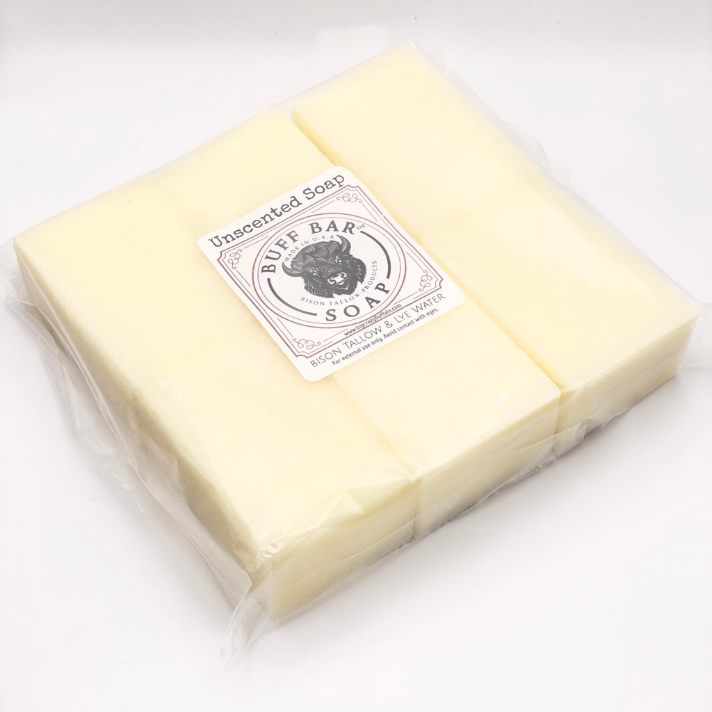 Big Crazy Buffalo BUFF BAR Bison Tallow Soap Bar (6 Pack, Unscented) – 2-Ingredient Moisturizing Soap for Face, Body & Shave