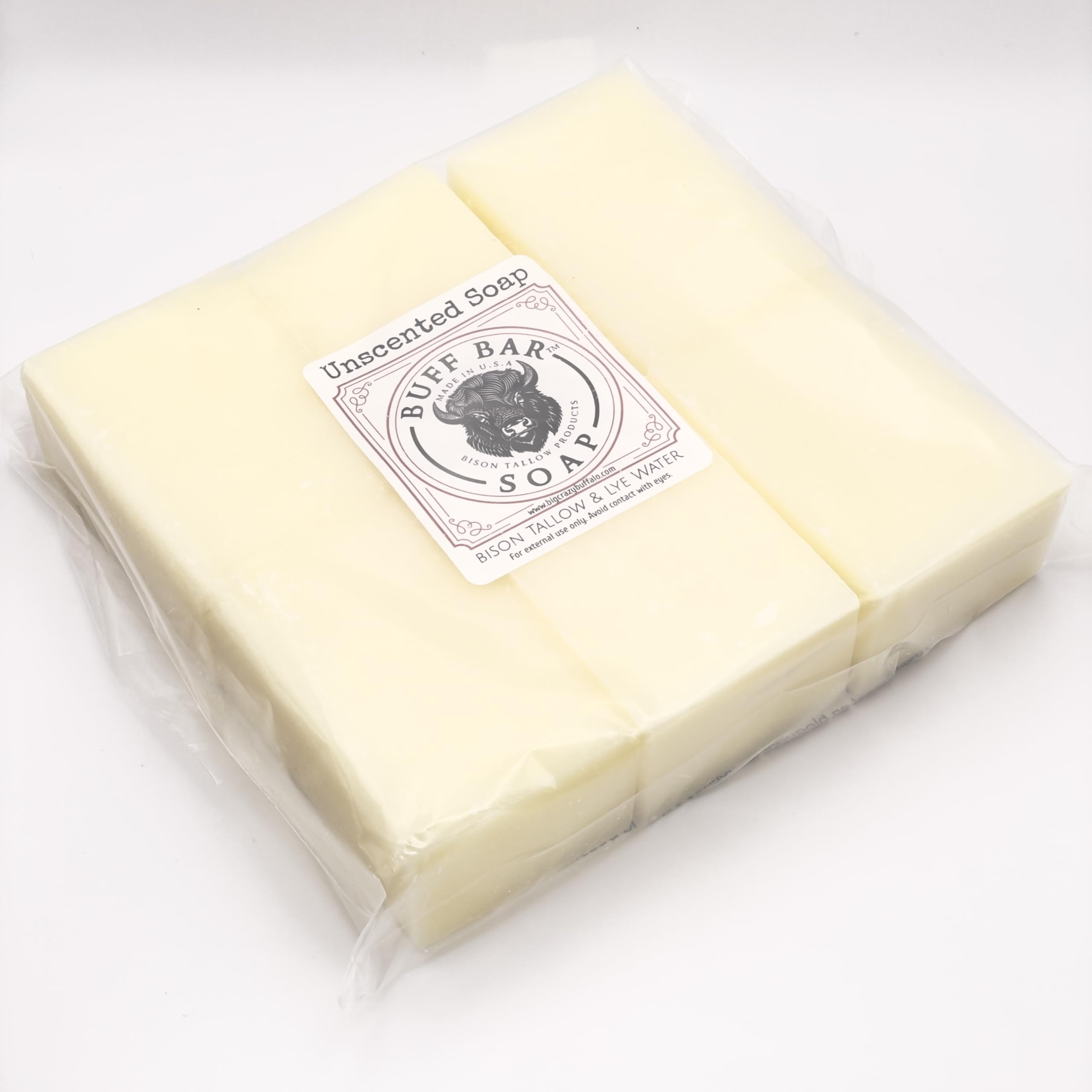 Big Crazy Buffalo BUFF BAR Bison Tallow Soap Bar (6 Pack, Unscented) – 2-Ingredient Moisturizing Soap for Face, Body & Shave