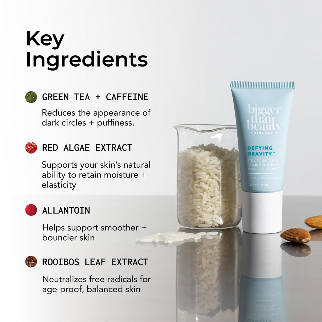 Bigger Than Beauty Skincare Defying Gravity Eye Lifting Cream – Plant-Based Retinol, Green Tea, Vegan & Cruelty-Free