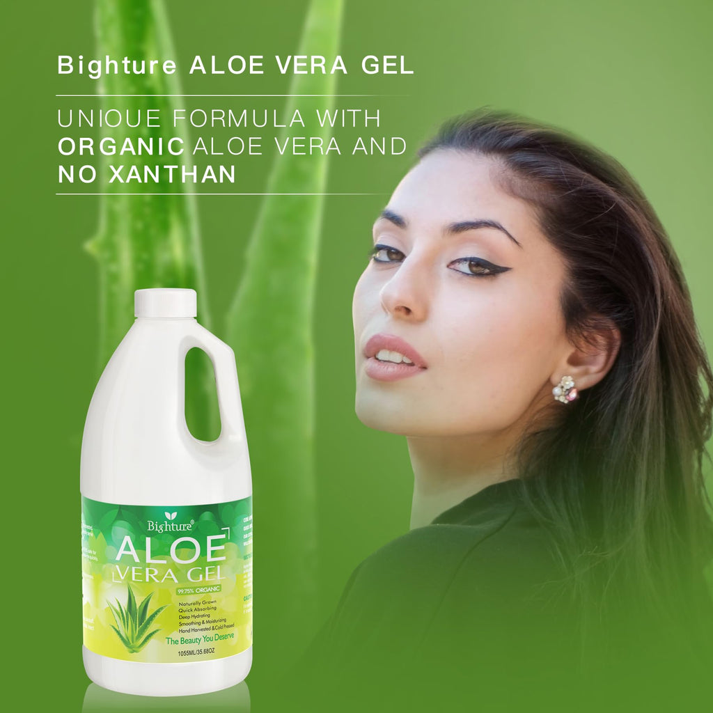 BIGHTURE 100% Aloe Vera Gel from Fresh Leaves – Pure Skin and Hair Care (Family Pack)