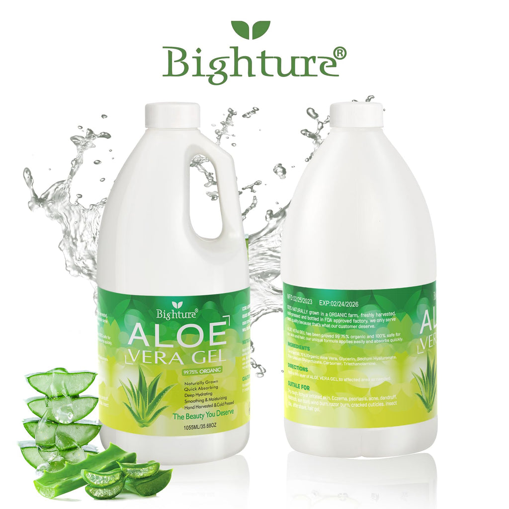 BIGHTURE 100% Aloe Vera Gel from Fresh Leaves – Pure Skin and Hair Care (Family Pack)