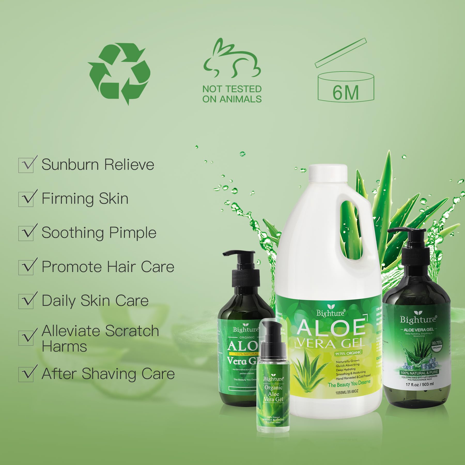 BIGHTURE 100% Aloe Vera Gel from Fresh Leaves – Pure Skin and Hair Care (Family Pack)