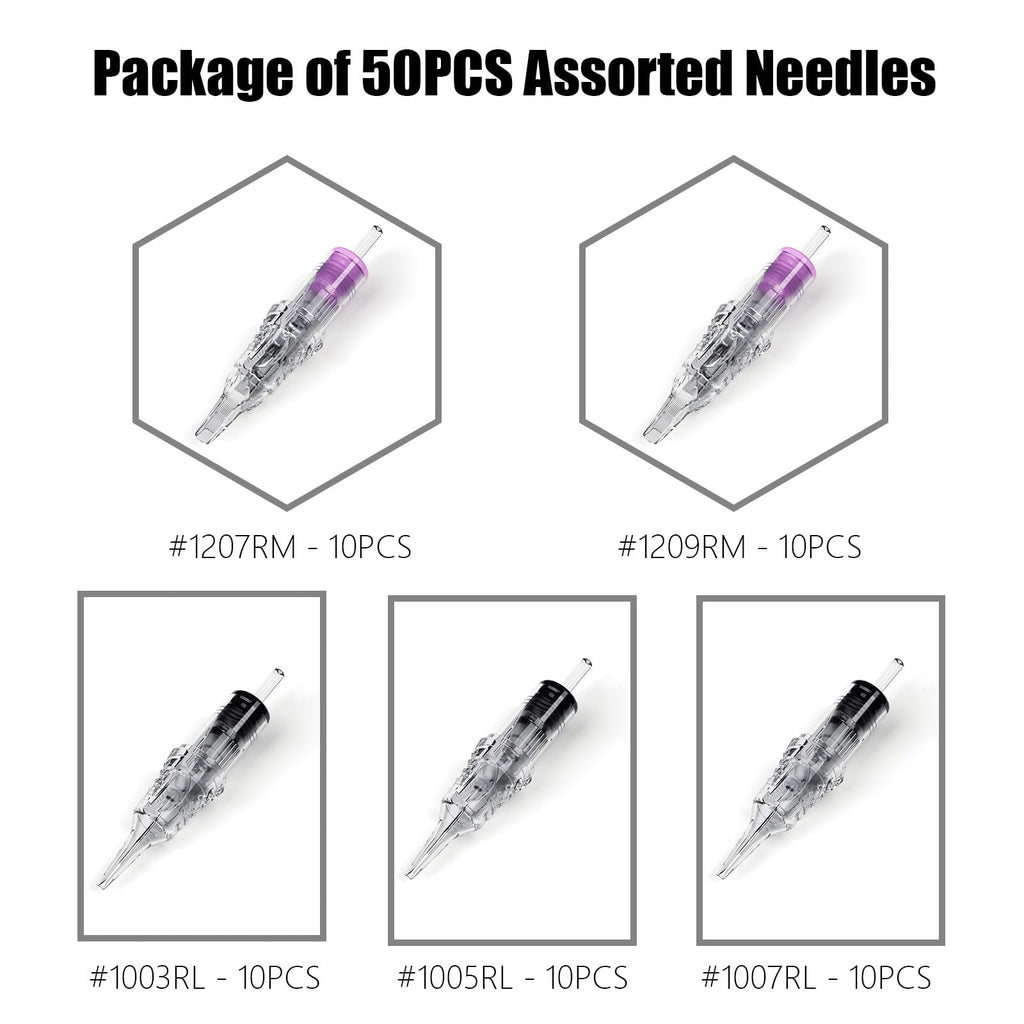 BIGWASP Classic 50pcs Tattoo Cartridge Needles – Mixed 1003RL 1005RL 1007RL 1207RM 1209RM