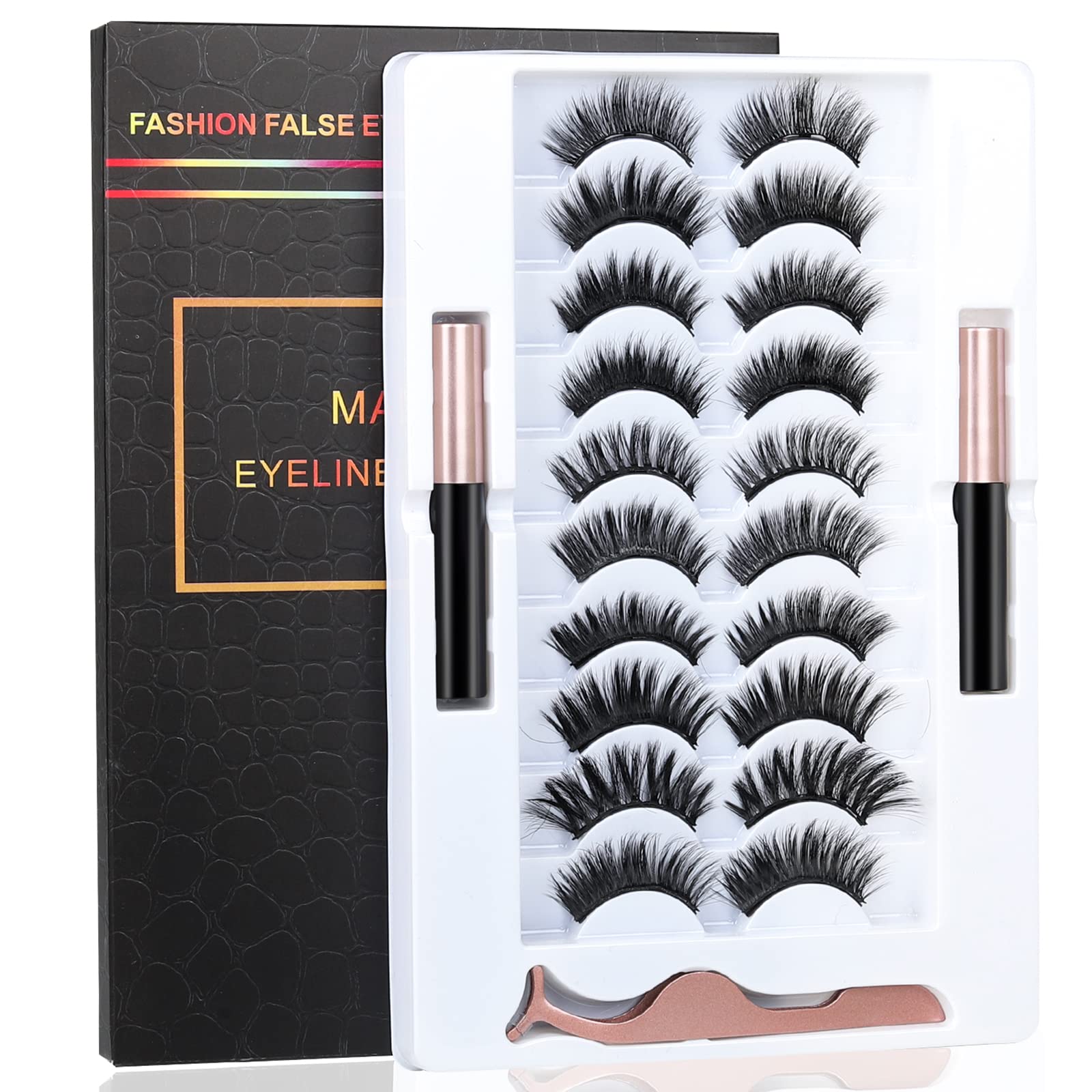 BILEYCHA Upgrade 3D Natural Magnetic Eyelashes Kit | 2 Magnetic Liners, No Glue