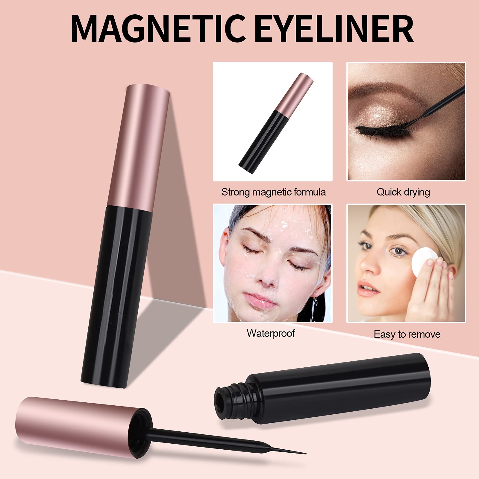 BILEYCHA Upgrade 3D Natural Magnetic Eyelashes Kit | 2 Magnetic Liners, No Glue