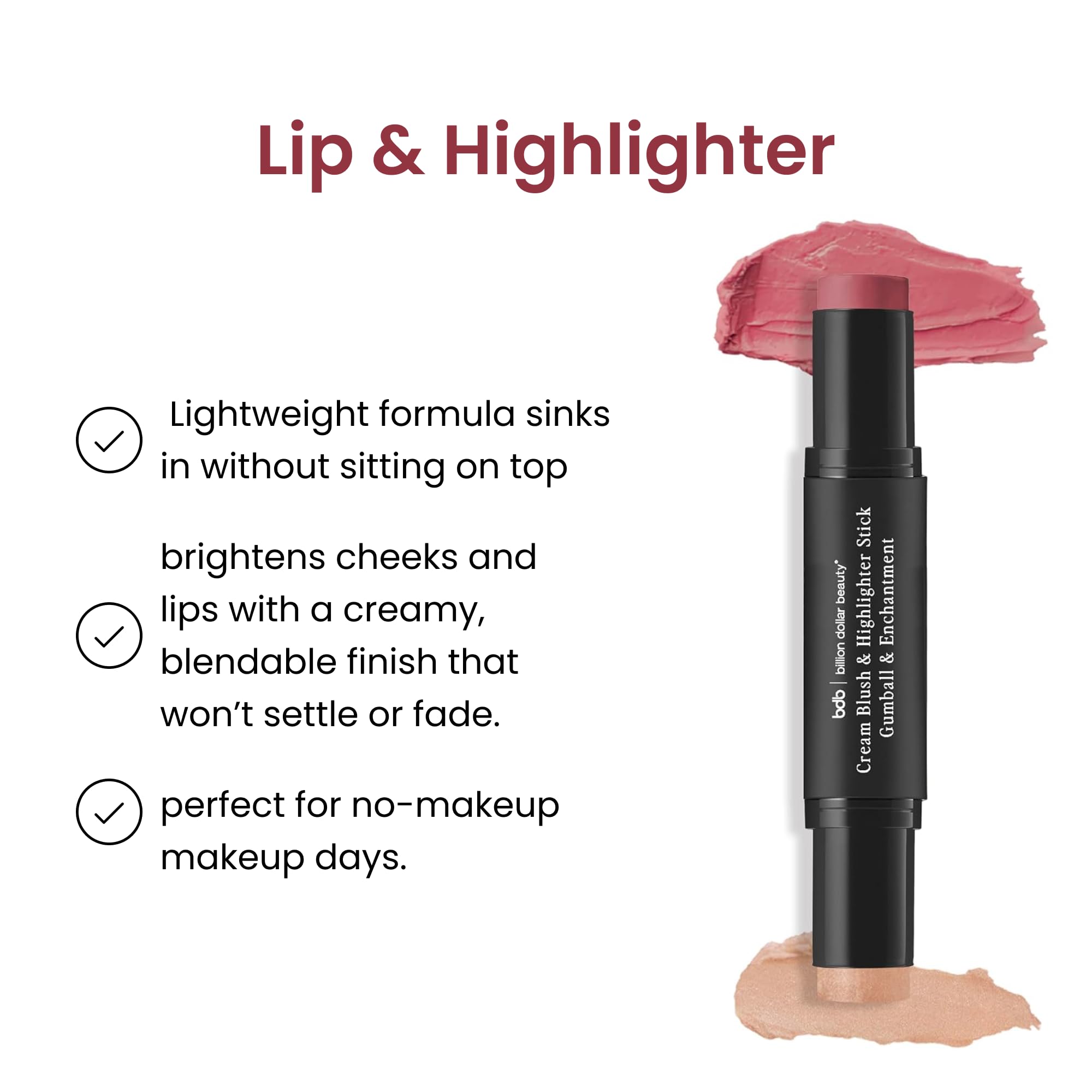 billion dollar brows bdb makeup lip & highlighter: creamy blush + hydrating highlighter stick