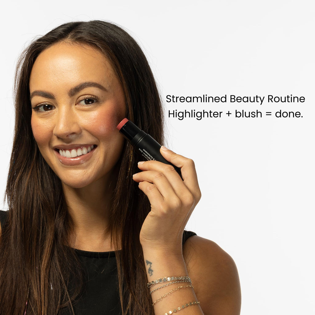billion dollar brows bdb makeup lip & highlighter: creamy blush + hydrating highlighter stick