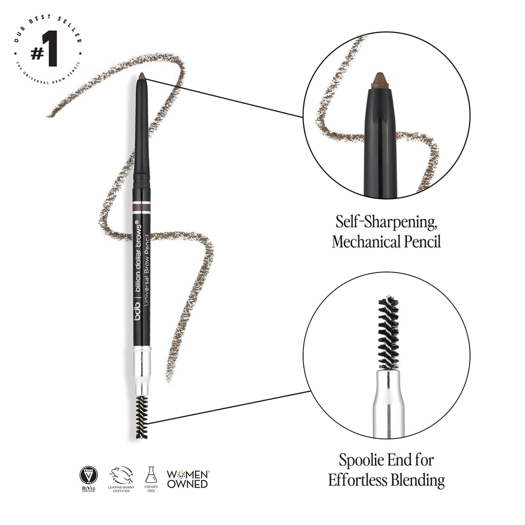 bdb Universal Eyebrow Pencil – Precision Tip & Spoolie, Waterproof, Buildable, 4-Pack | Billion Dollar Brows
