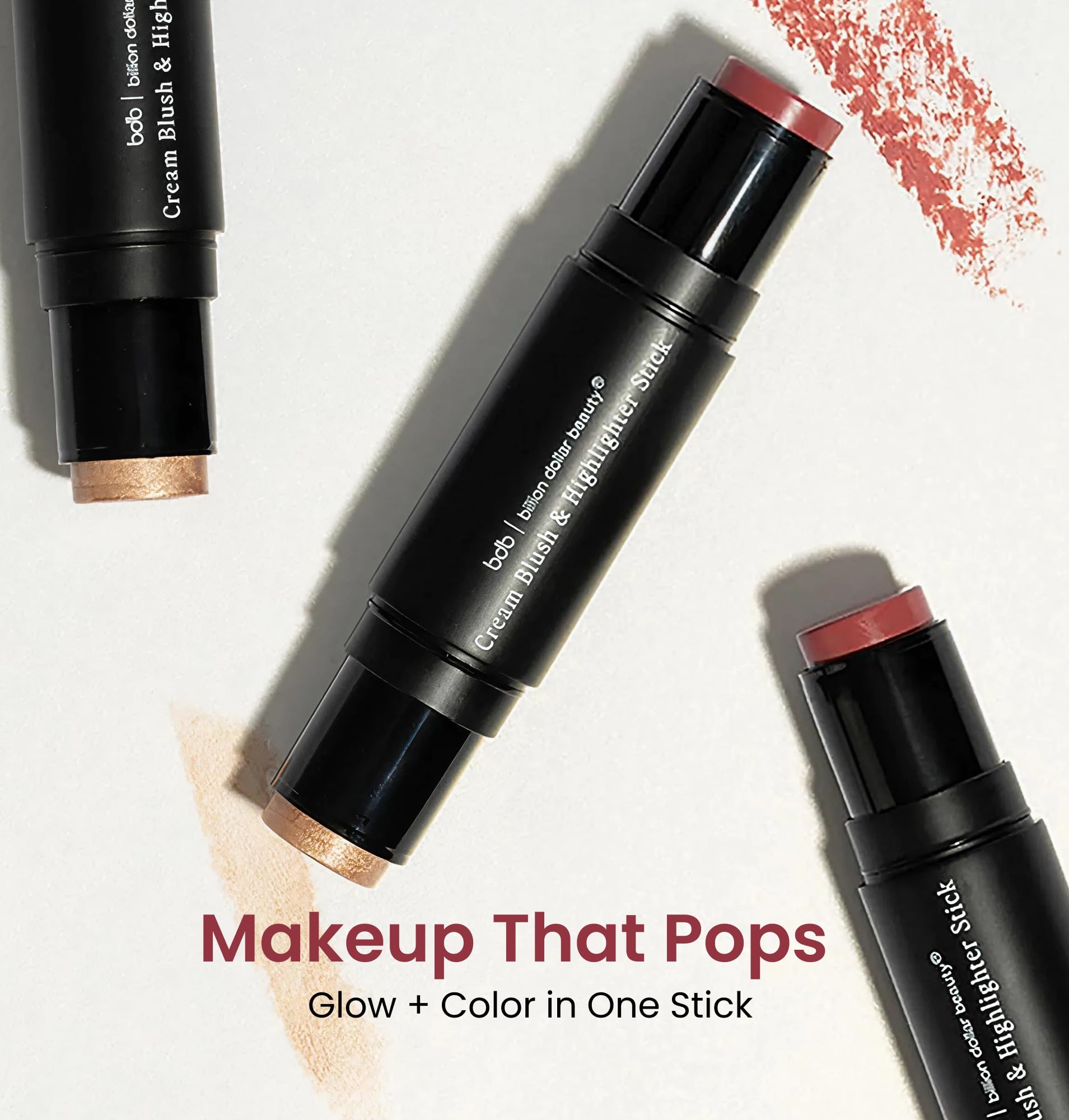 billion dollar brows bdb makeup lip & highlighter: creamy blush + hydrating highlighter stick