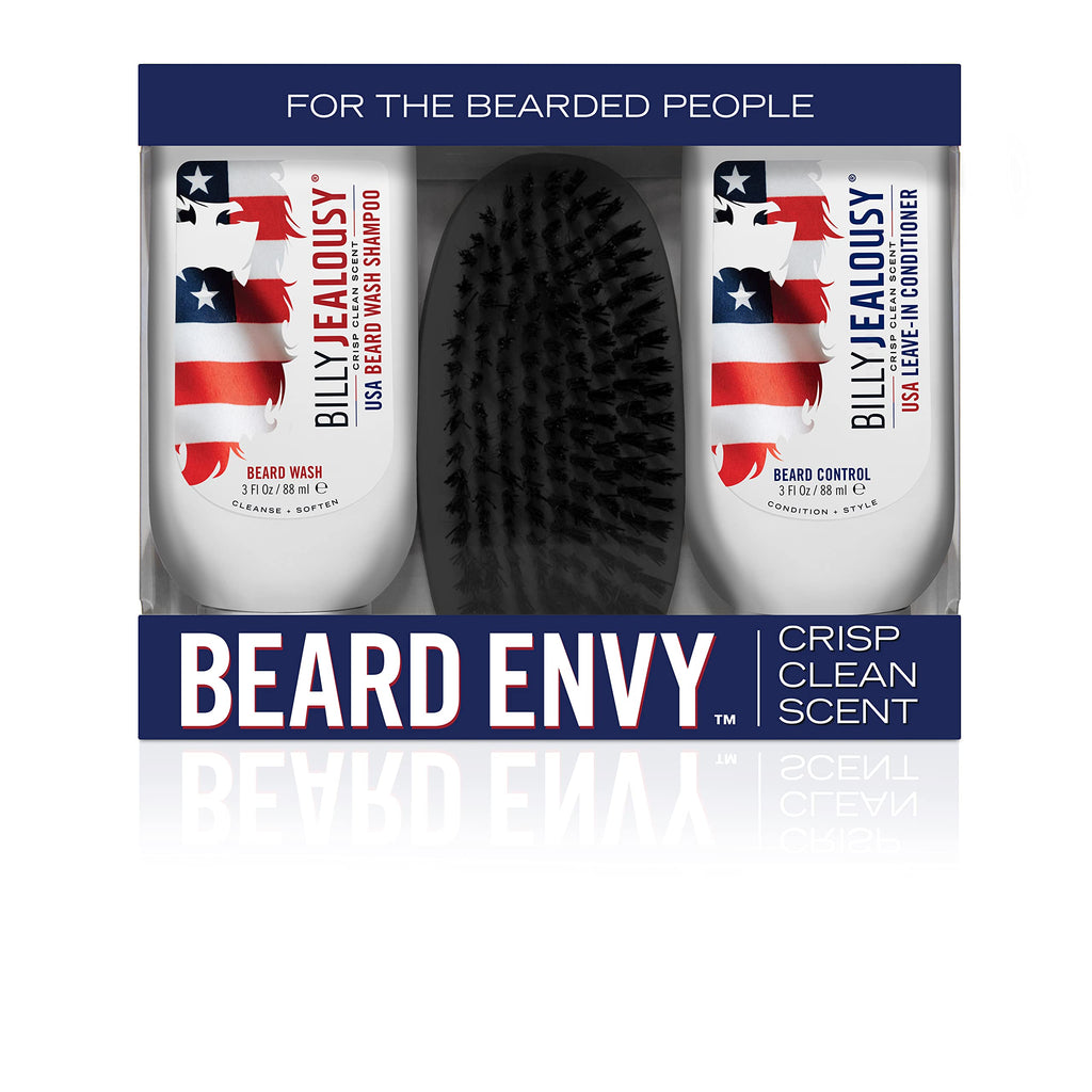 Billy Jealousy USA Beard Envy Refining Kit – Beard Wash, Control & Boar Bristle Brush