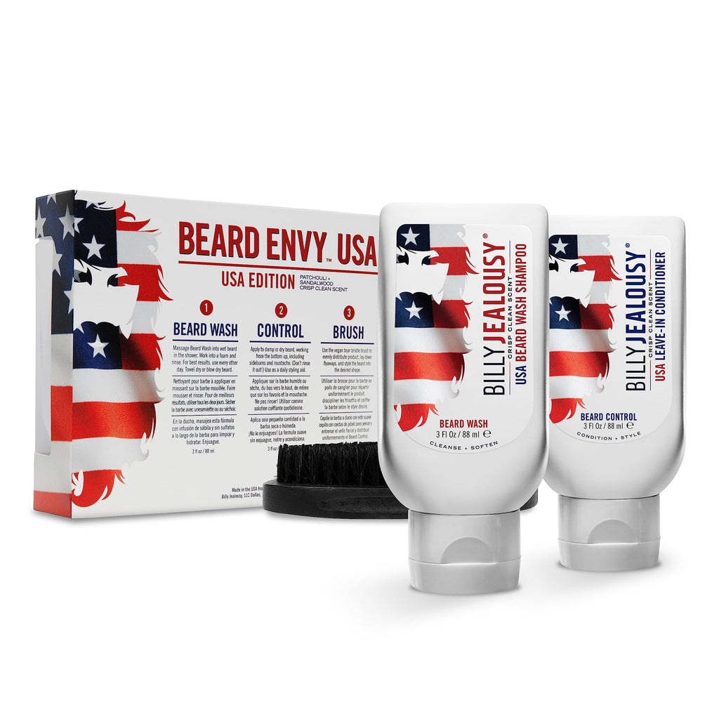Billy Jealousy USA Beard Envy Refining Kit – Beard Wash, Control & Boar Bristle Brush