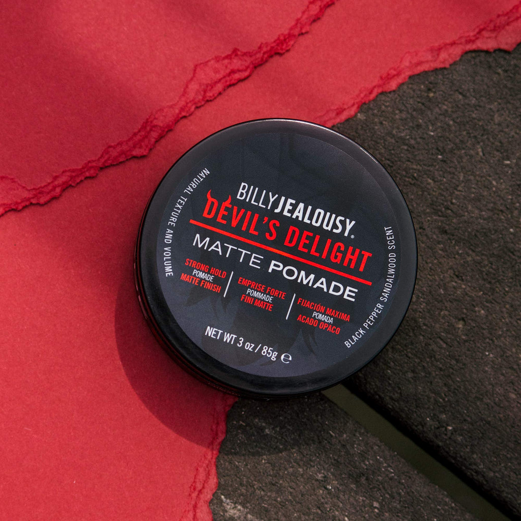 Billy Jealousy Devil's Delight Matte Pomade for Men – Strong Hold, Water-Based, Black Pepper Sandalwood, 3 oz