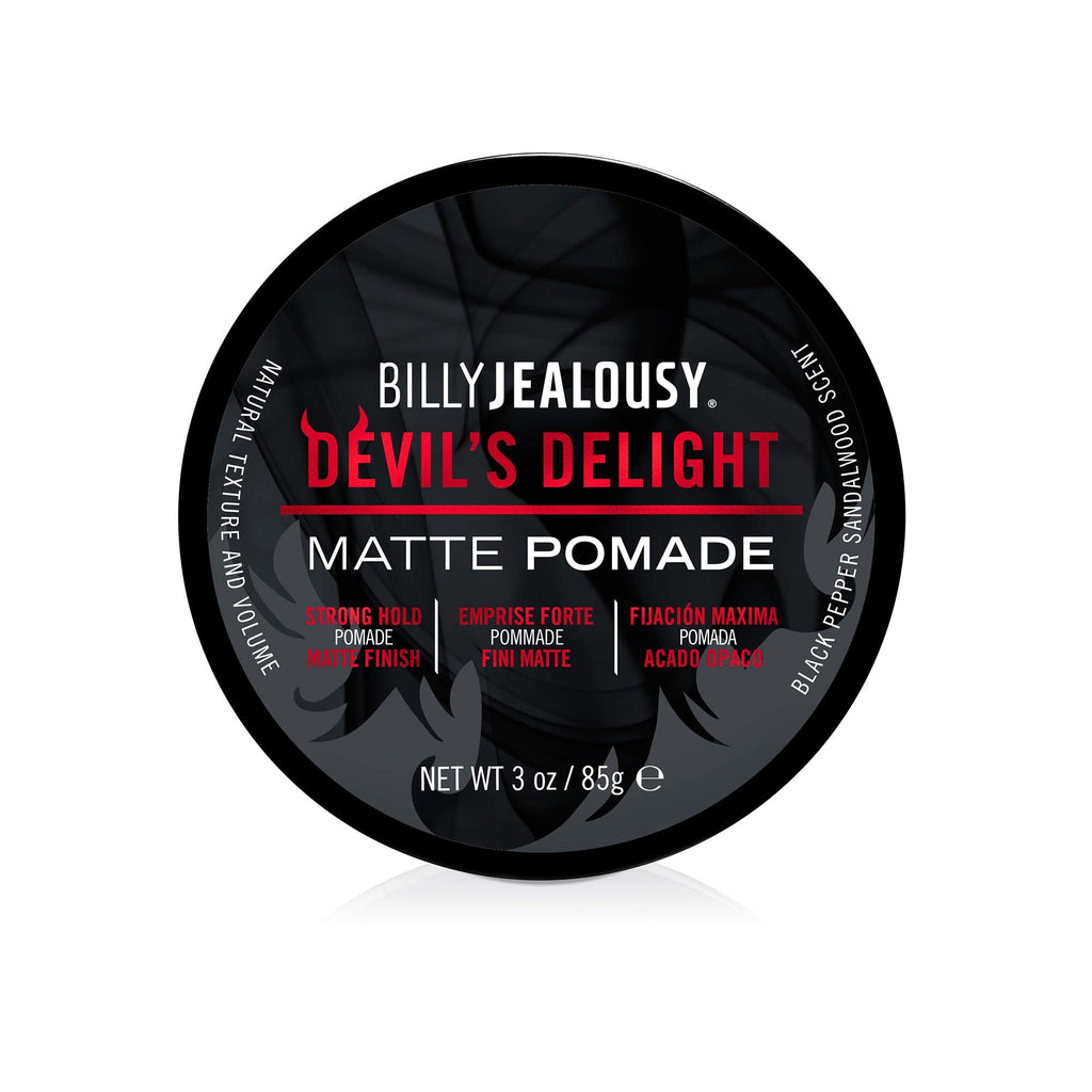 Billy Jealousy Devil's Delight Matte Pomade for Men – Strong Hold, Water-Based, Black Pepper Sandalwood, 3 oz