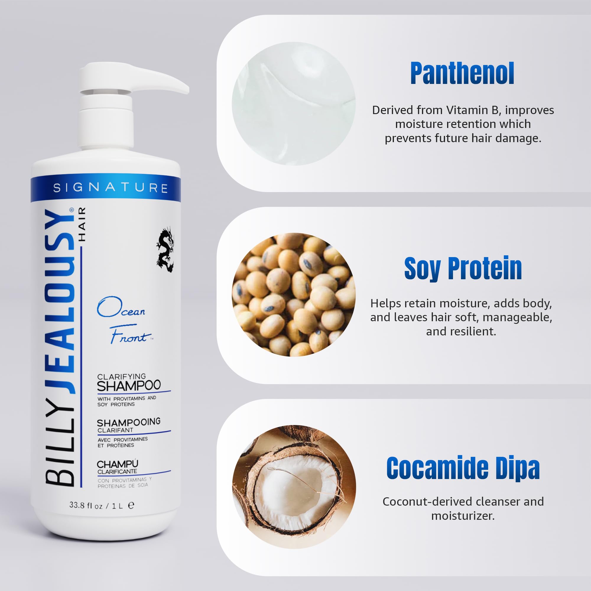 Billy Jealousy Ocean Front Clarifying Shampoo – Deep Cleanse for Oily Hair (33.8 oz)
