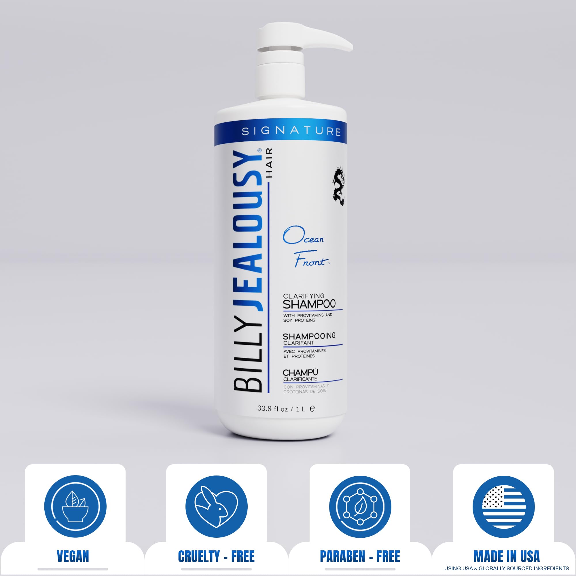Billy Jealousy Ocean Front Clarifying Shampoo – Deep Cleanse for Oily Hair (33.8 oz)
