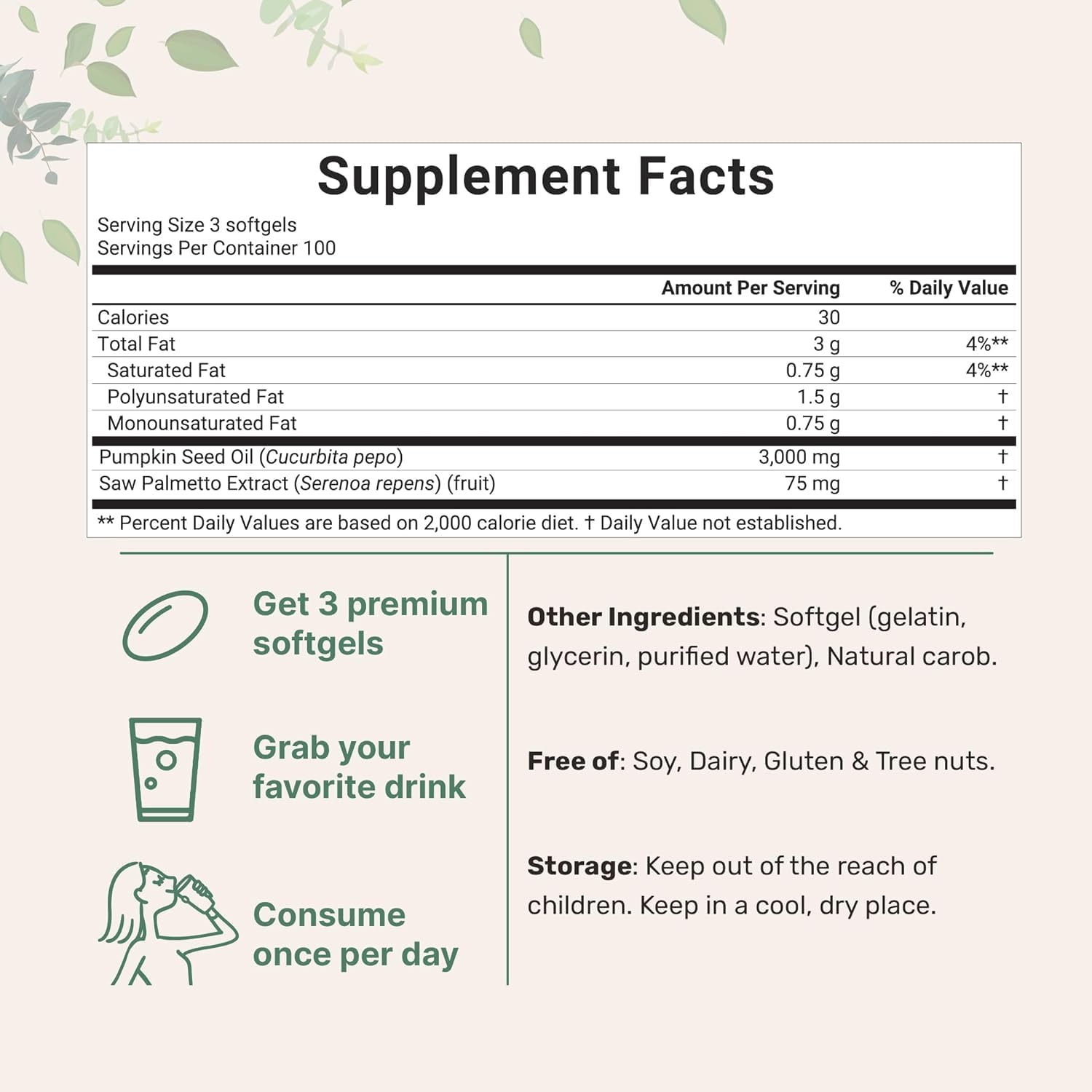 BINBINNIAO Pumpkin Seed Oil & Saw Palmetto Capsules – Hair Growth Support