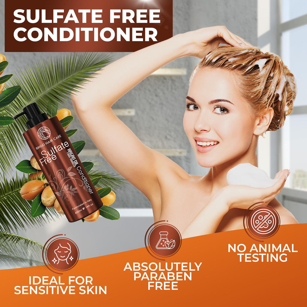 BINGO Hair Care Moroccan Argan Oil Conditioner | Sulfate-Free Anti-Frizz for Color-Treated & Curly Hair